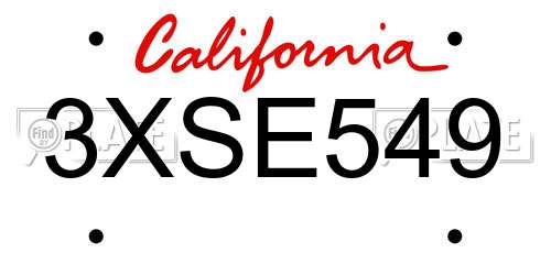3XSE549 California License Plate