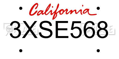 3XSE568 California License Plate