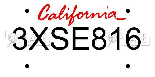 3XSE816 California License Plate