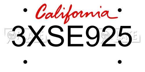 3XSE925 California License Plate