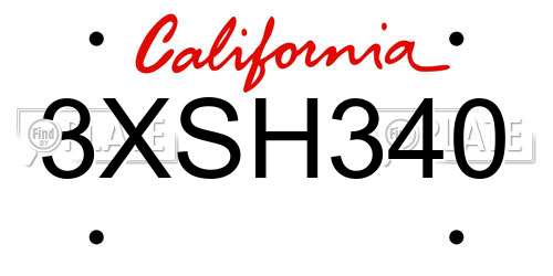 3XSH340 California License Plate
