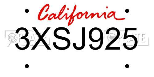 3XSJ925 California License Plate