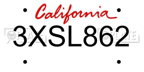 3XSL862 California License Plate