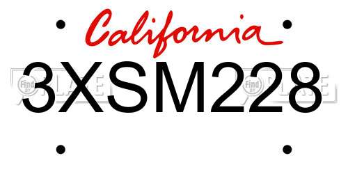 3XSM228 California License Plate