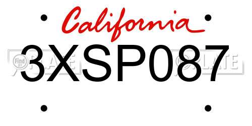 3XSP087 California License Plate