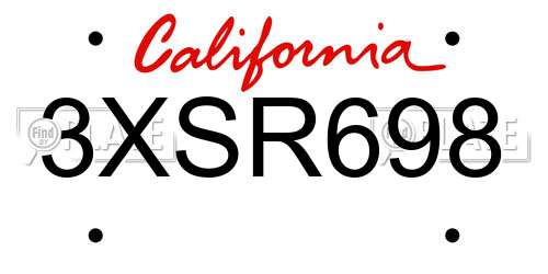 3XSR698 California License Plate