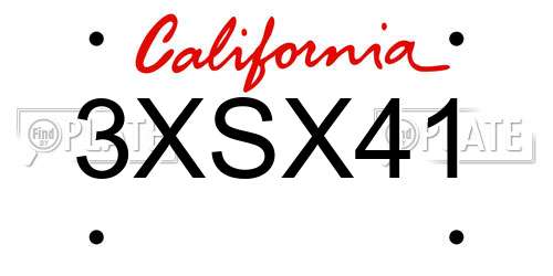 3XSX41 California License Plate