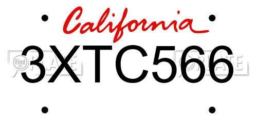 3XTC566 California License Plate