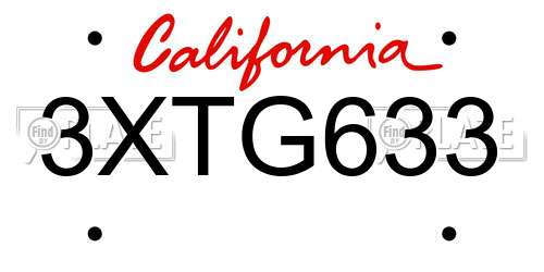 3XTG633 California License Plate