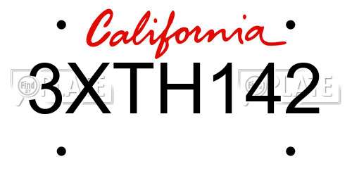 3XTH142 California License Plate