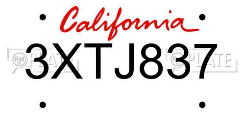 3XTJ837 California License Plate