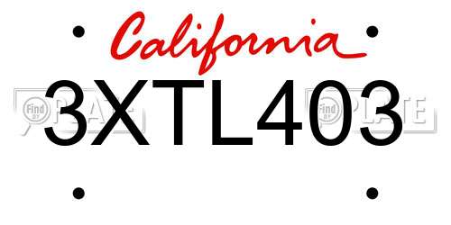 3XTL403 California License Plate