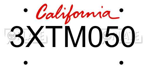 3XTM050 California License Plate