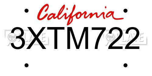 3XTM722 California License Plate
