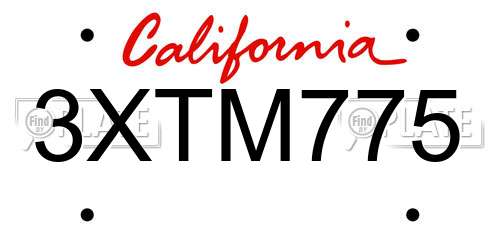 3XTM775 California License Plate