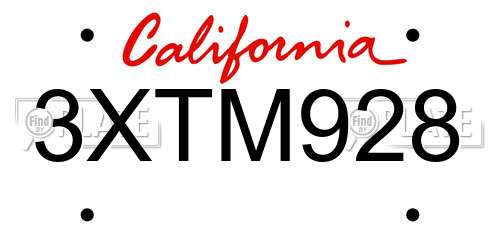 3XTM928 California License Plate