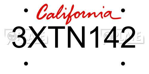 3XTN142 California License Plate