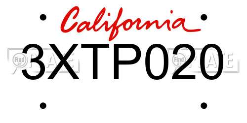 3XTP020 California License Plate