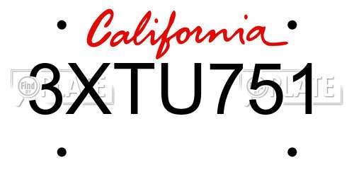 3XTU751 California License Plate