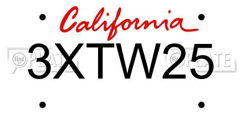 3XTW25 California License Plate
