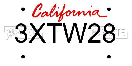 3XTW28 California License Plate