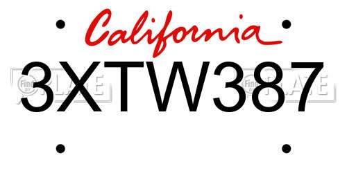3XTW387 California License Plate