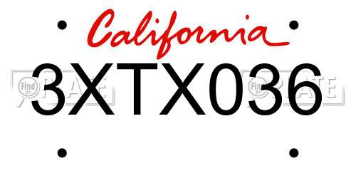 3XTX036 California License Plate