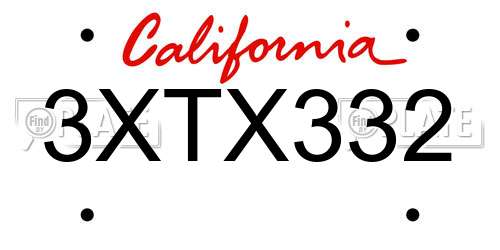3XTX332 California License Plate