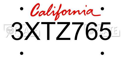 3XTZ765 California License Plate