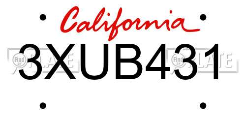 3XUB431 California License Plate