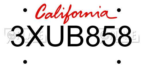 3XUB858 California License Plate