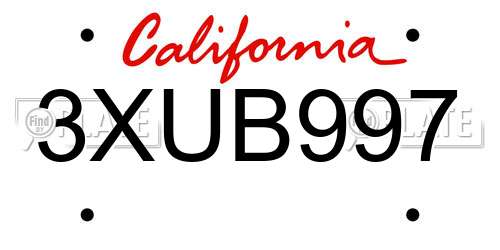 3XUB997 California License Plate