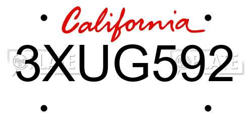3XUG592 California License Plate