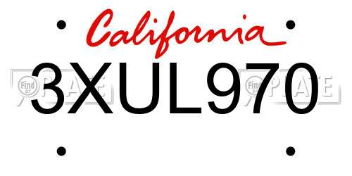 3XUL970 California License Plate