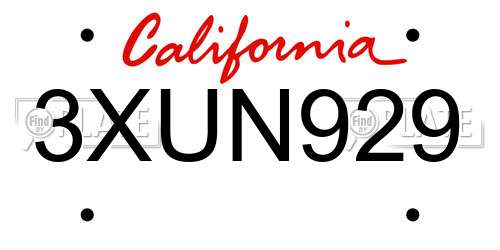 3XUN929 California License Plate