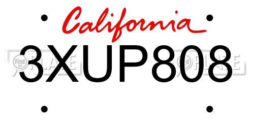 3XUP808 California License Plate