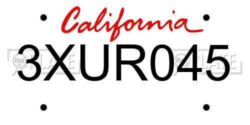 3XUR045 California License Plate