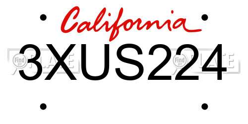 3XUS224 California License Plate