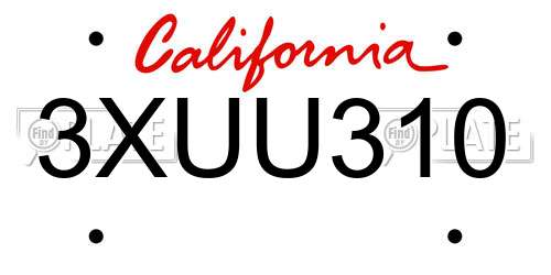 3XUU310 California License Plate