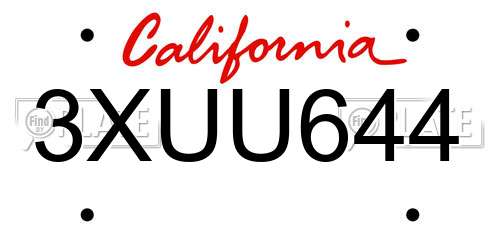 3XUU644 California License Plate