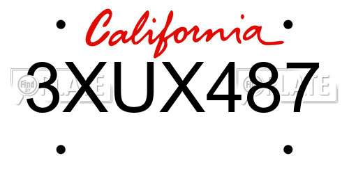3XUX487 California License Plate