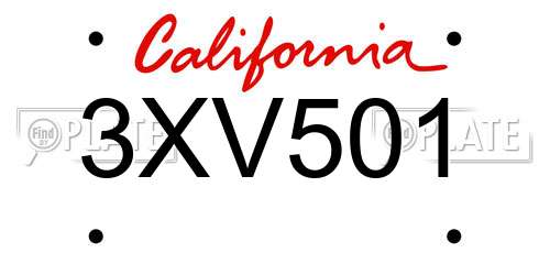 3XV501 California License Plate