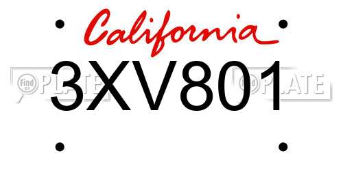 3XV801 California License Plate