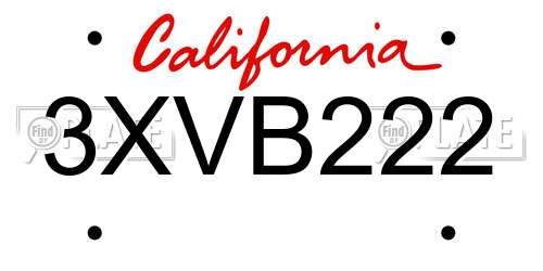 3XVB222 California License Plate