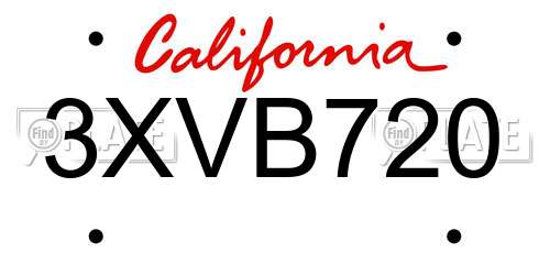3XVB720 California License Plate