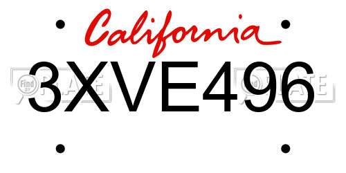 3XVE496 California License Plate