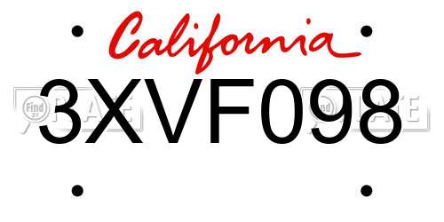 3XVF098 California License Plate