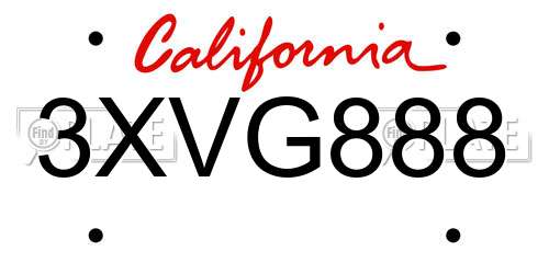 3XVG888 California License Plate