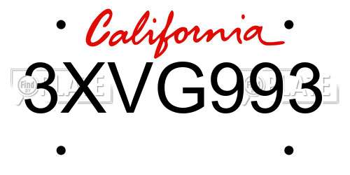 3XVG993 California License Plate