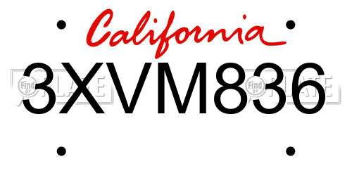 3XVM836 California License Plate